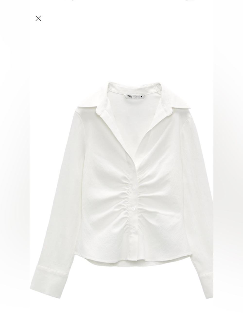 Zara White Gathered-Front Button Down Shirt